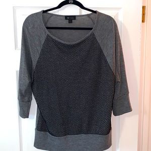 AB Studio 3/4 Sleeve Mesh Front Sweatshirt SZ L